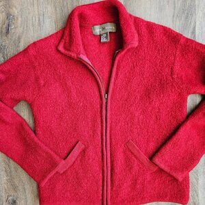 Vtg John Henry Red Wool Full Zip Sweater Women's M 100% Wool Hong Kong Coquette